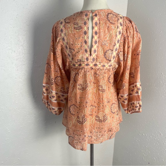 CLEOBELLA Amaryllis Organic Cotton Block Print Peasant Blouse S NWT - Picture 7 of 8